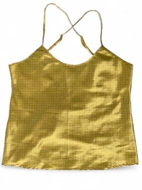 Vintage Easy Solution Yellow & White Satin Polka Dot Cami Slip Tank Top Size L